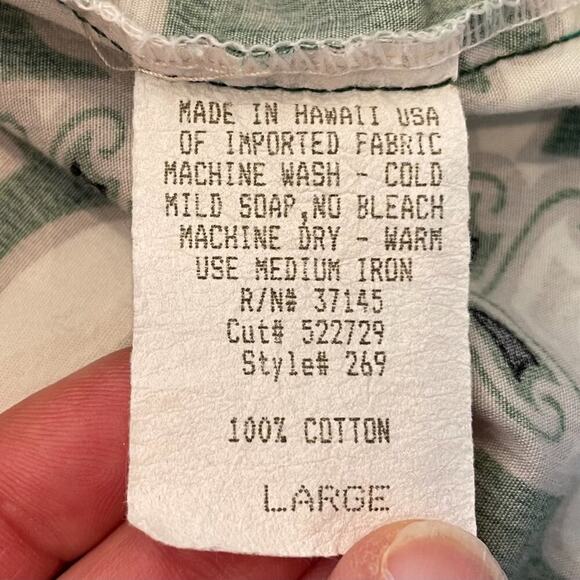 VTG Hilo Hattie Short Sleeve Green Tropical Print Hawaiian Button Down Shirt, L - Picture 7 of 11